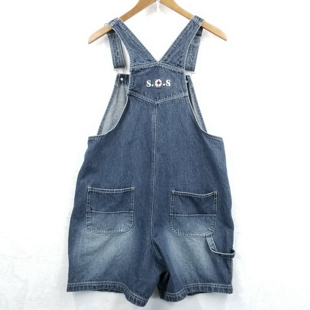 Vintage Disney Shorts Women Large Blue Bib Overall Denim Eeyore Embroidered SOS - Picture 3 of 9